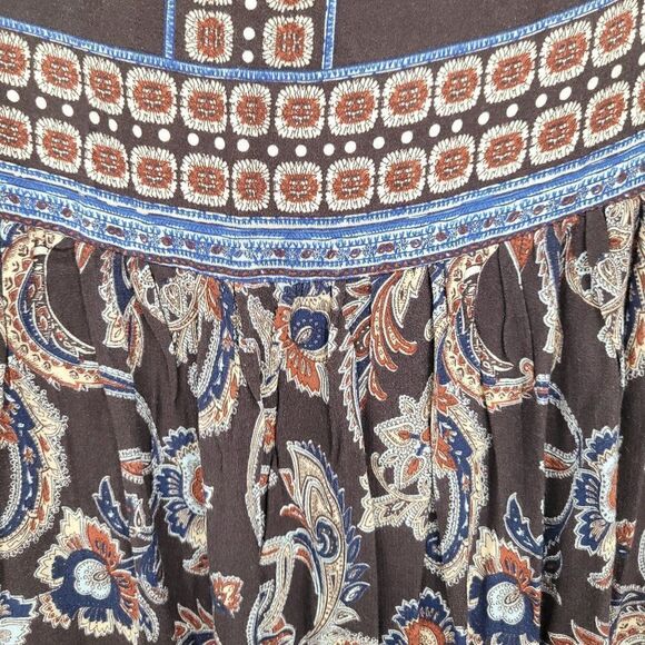 Womens Knox Rose Dress Boho Oversized Long Sleeve Mini Tunic Paisley Brown Sz S - Picture 3 of 5